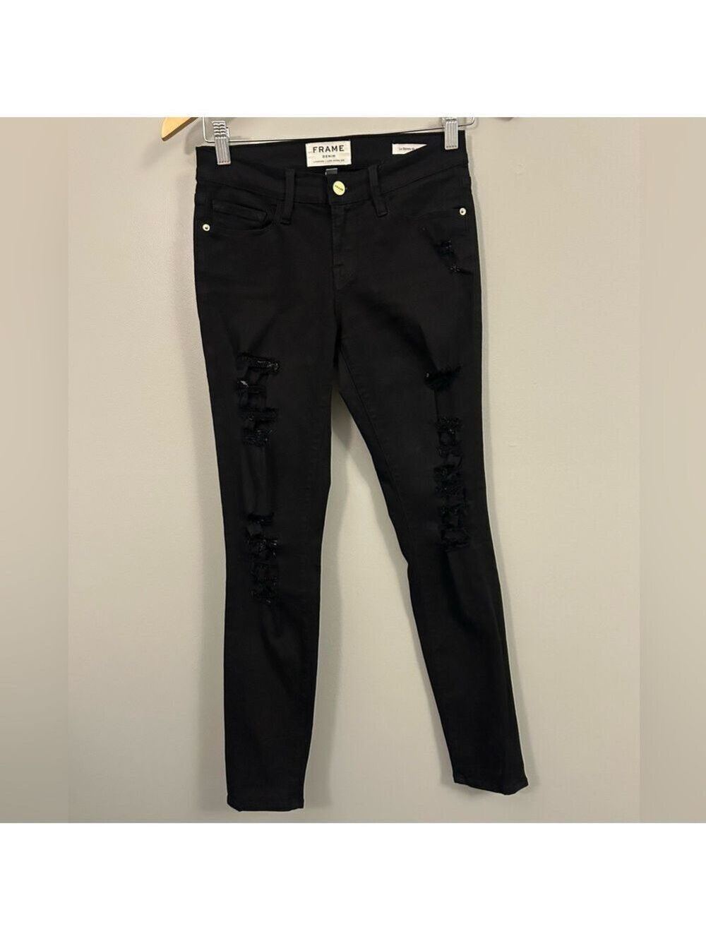 Frame Denim Le Skinny De Jeanne Black Distressed Skinny Jeans for Women Size 25